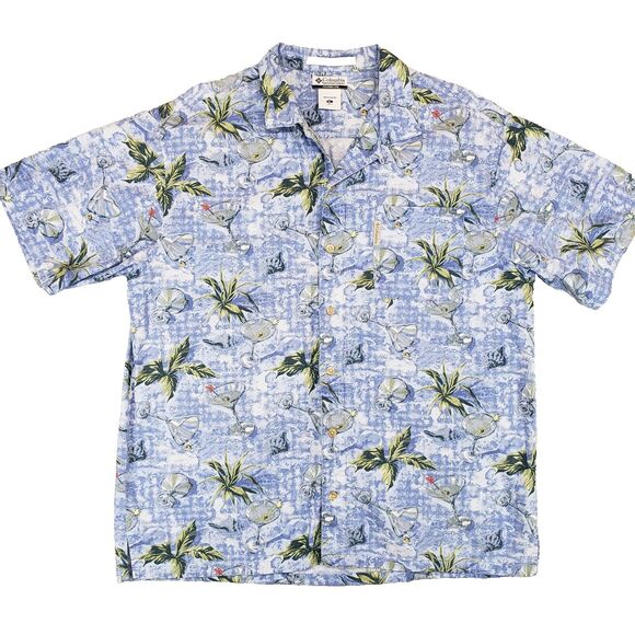 Vintage Columbia River‎ Lodge Tropical Martini Shirt Mens XL Blue Hawaiian Aloha - Picture 1 of 5